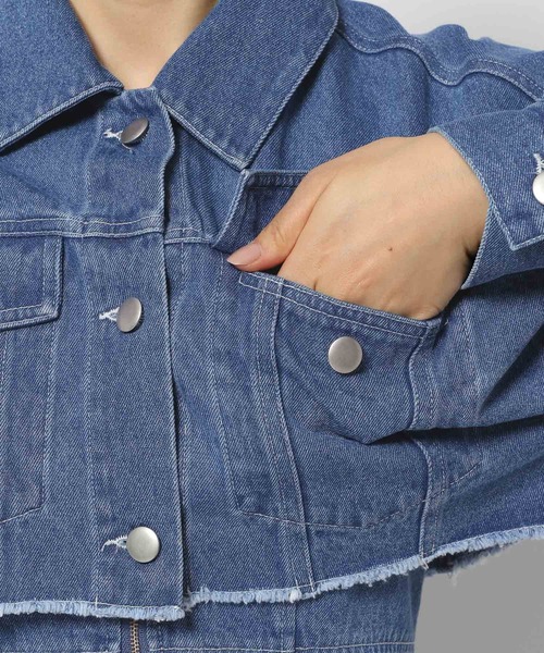 mysty woman（ミスティウーマン）の「ショートGジャン　996662（デニムジャケット・レディース・ライトブルー/ブラック/ブルー・FREE）」の15枚目の写真