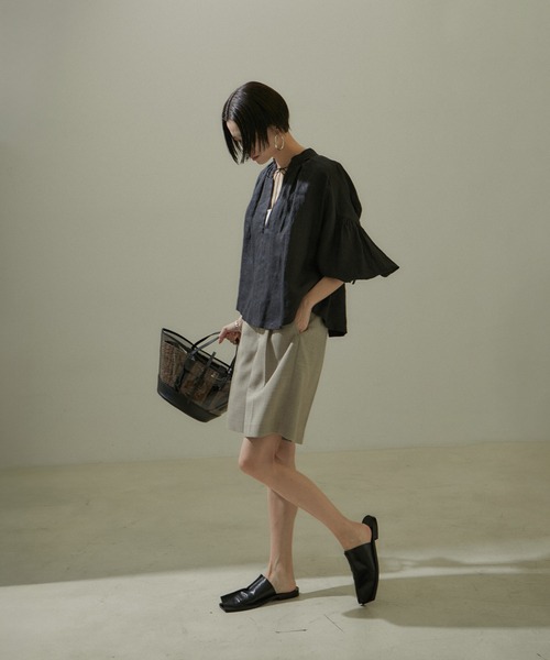24SS]ノルマンディリネンクロップドブラウス【セットアップ対応