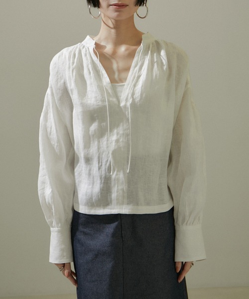 SALON adam et rope'（サロン アダム エ ロペ）の「[24SS]ノルマンディリネンクロップドブラウス【セットアップ対応・洗える】（シャツ/ブラウス・レディース・カーキ/ブラック/ホワイト/ピンク・FREE）」の19枚目の写真