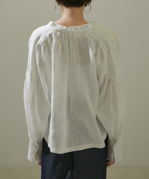 サロンアダムエロペ　ノルマンディリネンクロップドブラウス SALON adam et rope' シャツ ブラウス 「24SS」ノルマンディ