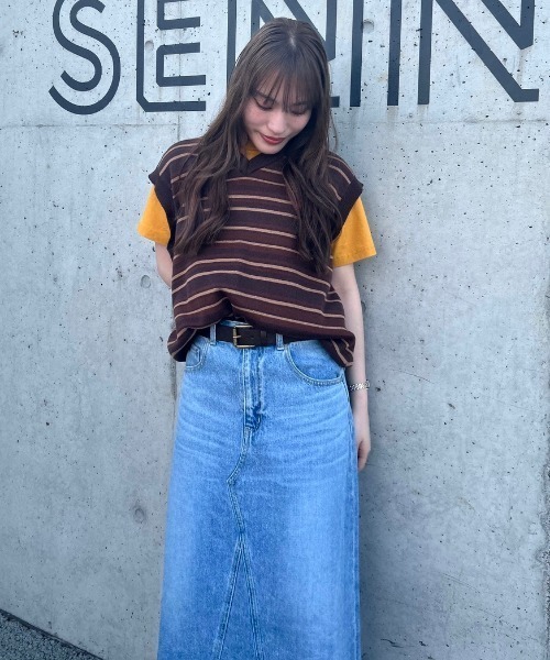 RODEO CROWNS WIDE BOWL(ロデオクラウンズワイドボウル)の「Kelly ルーズニットベスト(ベスト・レディース・ホワイト系その他/ブラウン系その他/ネイビー・FREE)」の1枚目の写真