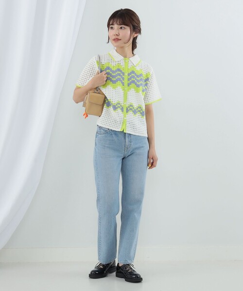 Ray BEAMS（レイビームス）の「Ray BEAMS / ウェーブ ボーダー ニット シャツ（ニット/セーター・レディース・オフホワイト/ブルー系その他2・ONE SIZE）」の4枚目の写真