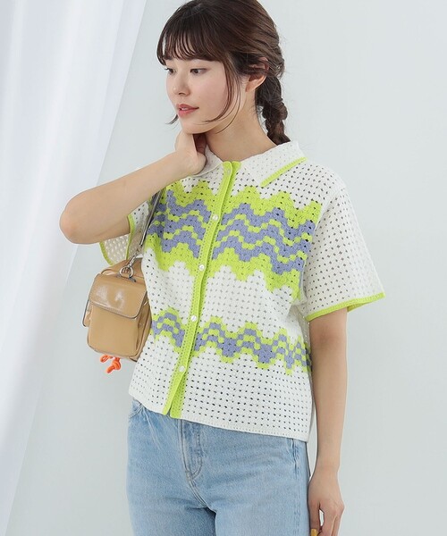 Ray BEAMS（レイビームス）の「Ray BEAMS / ウェーブ ボーダー ニット シャツ（ニット/セーター・レディース・オフホワイト/ブルー系その他2・ONE SIZE）」の6枚目の写真