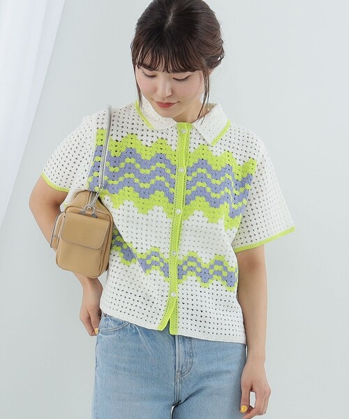 Ray BEAMS（レイビームス）の「Ray BEAMS / ウェーブ ボーダー ニット シャツ（ニット/セーター・レディース・オフホワイト/ブルー系その他2・ONE SIZE）」の7枚目の写真