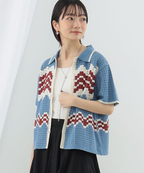 Ray BEAMS（レイビームス）の「Ray BEAMS / ウェーブ ボーダー ニット シャツ（ニット/セーター・レディース・オフホワイト/ブルー系その他2・ONE SIZE）」の11枚目の写真