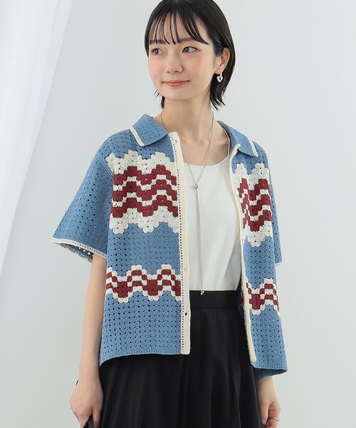 Ray BEAMS（レイビームス）の「Ray BEAMS / ウェーブ ボーダー ニット シャツ（ニット/セーター・レディース・オフホワイト/ブルー系その他2・ONE SIZE）」の12枚目の写真