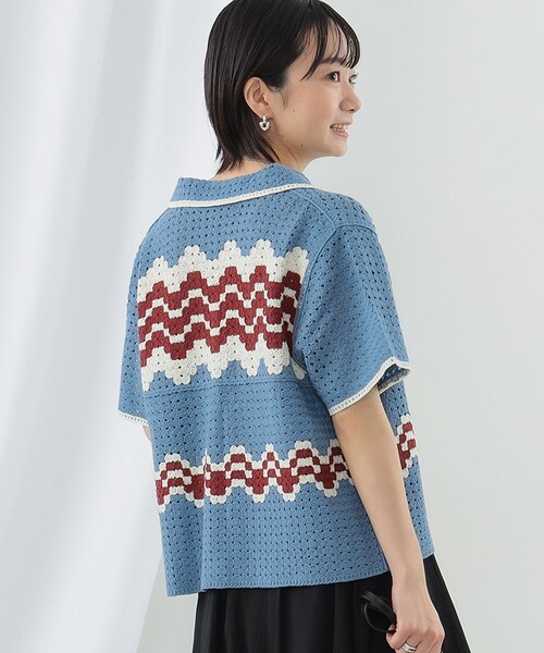 Ray BEAMS（レイビームス）の「Ray BEAMS / ウェーブ ボーダー ニット シャツ（ニット/セーター・レディース・オフホワイト/ブルー系その他2・ONE SIZE）」の13枚目の写真