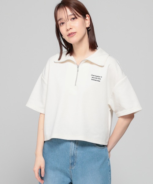 Honeys（ハニーズ）の「ハーフジップゆるトップス（Tシャツ/カットソー・レディース・アイボリー/ブラック/サックスブルー/杢グレー・SS/S/M/L/LL）」の16枚目の写真