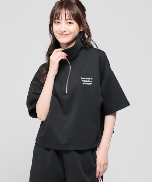 Honeys（ハニーズ）の「ハーフジップゆるトップス（Tシャツ/カットソー・レディース・アイボリー/ブラック/サックスブルー/杢グレー・SS/S/M/L/LL）」の18枚目の写真