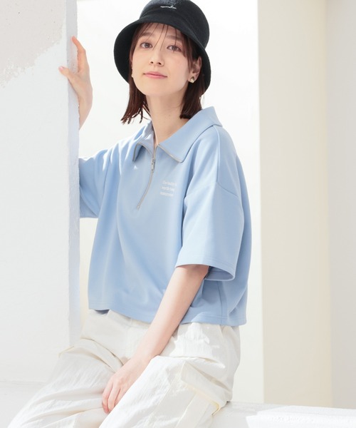 Honeys（ハニーズ）の「ハーフジップゆるトップス（Tシャツ/カットソー・レディース・アイボリー/ブラック/サックスブルー/杢グレー・SS/S/M/L/LL）」の21枚目の写真