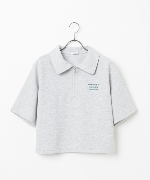 Honeys（ハニーズ）の「ハーフジップゆるトップス（Tシャツ/カットソー・レディース・アイボリー/ブラック/サックスブルー/杢グレー・SS/S/M/L/LL）」の11枚目の写真