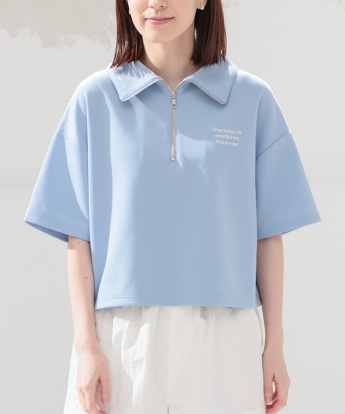 Honeys（ハニーズ）の「ハーフジップゆるトップス（Tシャツ/カットソー・レディース・アイボリー/ブラック/サックスブルー/杢グレー・SS/S/M/L/LL）」の13枚目の写真