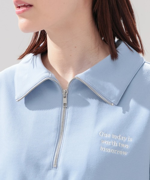 Honeys（ハニーズ）の「ハーフジップゆるトップス（Tシャツ/カットソー・レディース・アイボリー/ブラック/サックスブルー/杢グレー・SS/S/M/L/LL）」の6枚目の写真