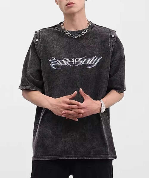 Theater code(シアターコード)の「shoulder button 2way tee / ショルダーボタン 2WAY Tシャツ タンクトップ(Tシャツ/カットソー・メンズ・ブラック・3/2)」の1枚目の写真