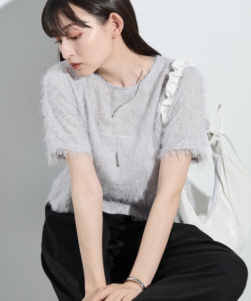 paravion（パラビオン）の「フリンジシアー半袖トップス（Tシャツ/カットソー・レディース・ホワイト/オレンジ/グレー・FREE）」の19枚目の写真