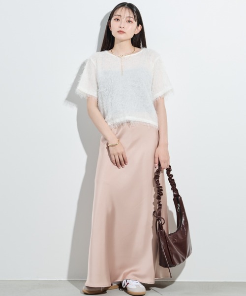 paravion（パラビオン）の「フリンジシアー半袖トップス（Tシャツ/カットソー・レディース・ホワイト/オレンジ/グレー・FREE）」の6枚目の写真