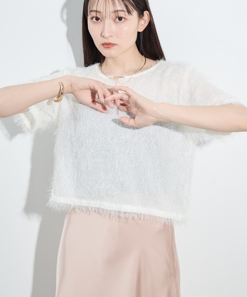 paravion（パラビオン）の「フリンジシアー半袖トップス（Tシャツ/カットソー・レディース・ホワイト/オレンジ/グレー・FREE）」の9枚目の写真