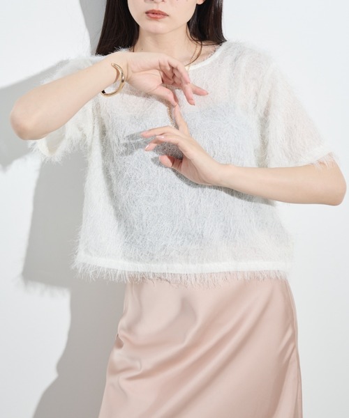 paravion（パラビオン）の「フリンジシアー半袖トップス（Tシャツ/カットソー・レディース・ホワイト/オレンジ/グレー・FREE）」の10枚目の写真