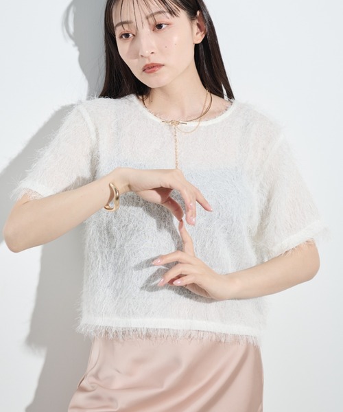 paravion（パラビオン）の「フリンジシアー半袖トップス（Tシャツ/カットソー・レディース・ホワイト/オレンジ/グレー・FREE）」の11枚目の写真