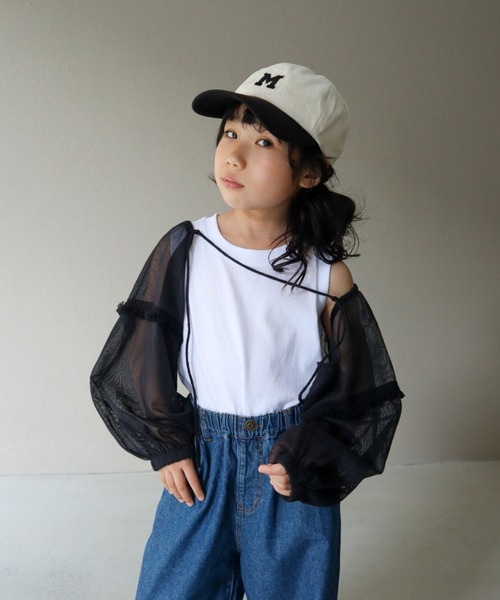 CIAOPANIC TYPY(チャオパニックティピー)の「【KIDS】【india】ネットレースシャーリング袖ボリュームボレロ(シャツ/ブラウス・キッズ・ブラック/ホワイト・XXL/XL/M)」の1枚目の写真