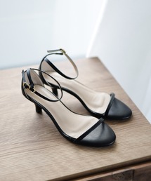 ブラックストラップヒールシューズ BARCLAY ストラップシューズ ローヒール 本革 黒 2E バークレー