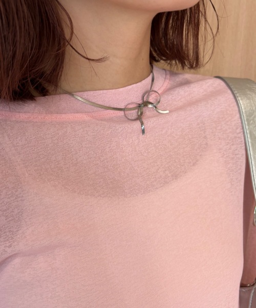 Birthday room（バースデイルーム）の「リボンモチーフネックレス / ribbon motif necklace（ネックレス・レディース・シルバー系その他/シルバー/ブラック・FREE）」の5枚目の写真