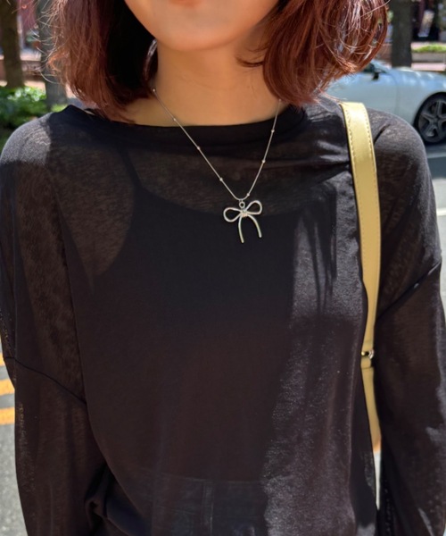 Birthday room（バースデイルーム）の「リボンモチーフネックレス / ribbon motif necklace（ネックレス・レディース・シルバー系その他/シルバー/ブラック・FREE）」の9枚目の写真