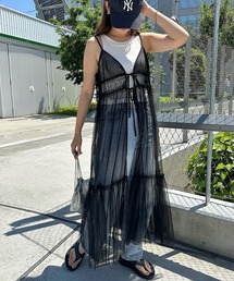 フロントリボンチュールキャミワンピース