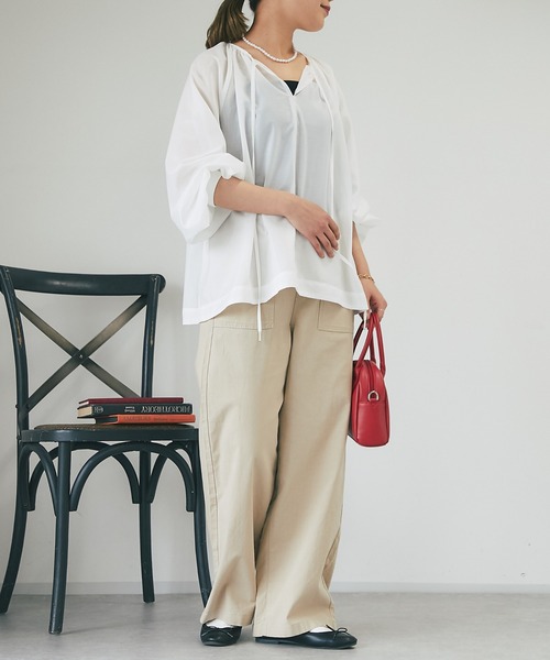 un dix cors(アンディコール)の「前後2WAYリボンシアーブラウス(シャツ/ブラウス・レディース・ブラック/ホワイト/パープル・FREE)」の4枚目の写真