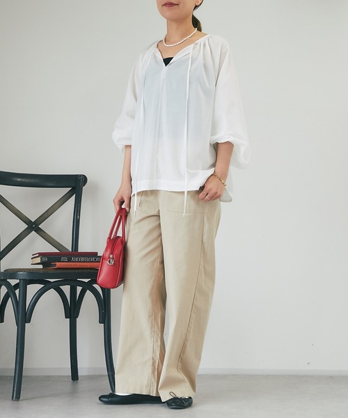 un dix cors(アンディコール)の「前後2WAYリボンシアーブラウス(シャツ/ブラウス・レディース・ブラック/ホワイト/パープル・FREE)」の7枚目の写真