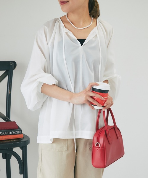 un dix cors(アンディコール)の「前後2WAYリボンシアーブラウス(シャツ/ブラウス・レディース・ブラック/ホワイト/パープル・FREE)」の8枚目の写真