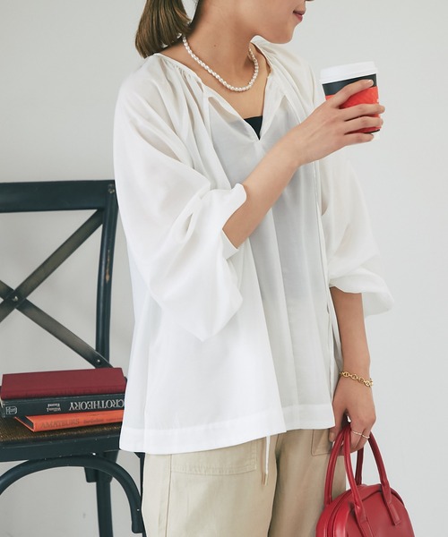 un dix cors(アンディコール)の「前後2WAYリボンシアーブラウス(シャツ/ブラウス・レディース・ブラック/ホワイト/パープル・FREE)」の10枚目の写真