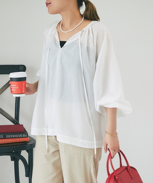 un dix cors(アンディコール)の「前後2WAYリボンシアーブラウス(シャツ/ブラウス・レディース・ブラック/ホワイト/パープル・FREE)」の9枚目の写真