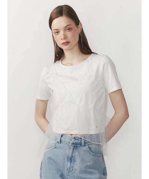 CALNAMUR（カルナムール）の「チュールキャミソールセットTシャツ（Tシャツ/カットソー・レディース・ホワイト/ブラック/ライトブルー・FREE）」の7枚目の写真