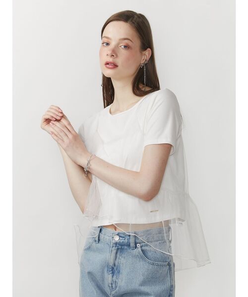 CALNAMUR（カルナムール）の「チュールキャミソールセットTシャツ（Tシャツ/カットソー・レディース・ホワイト/ブラック/ライトブルー・FREE）」の8枚目の写真