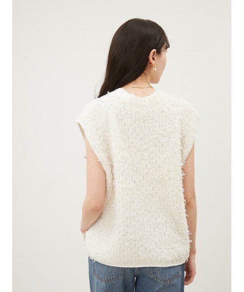 Mila Owen（ミラオーウェン）の「クルーネックノースリシャギーニット（ニット/セーター・レディース・ブラック/ホワイト/ブルー・FREE）」の10枚目の写真