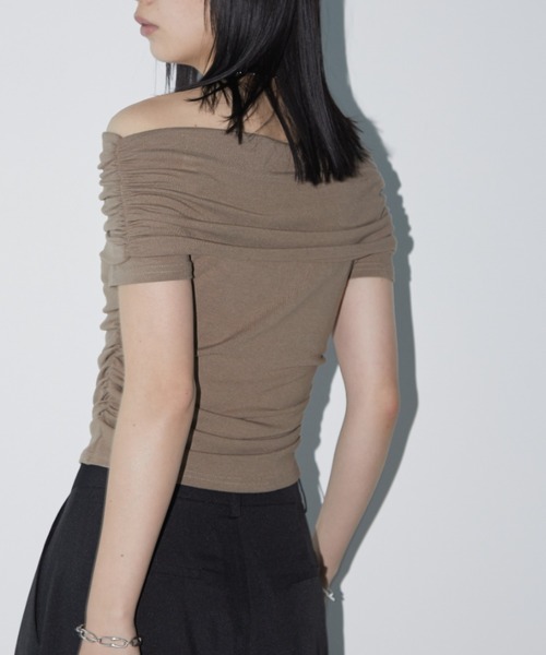 Aunt Marie's（アントマリーズ）の「サイドシャーリングハーフスリーブオフショルトップス（Tシャツ/カットソー・レディース・ブラック/ホワイト/モカ・FREE）」の22枚目の写真