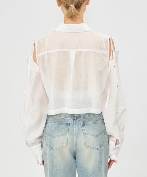 SPIRALGIRL（スパイラルガール）の「アームカッティングクロップドシアーシャツ（シャツ/ブラウス・レディース・ホワイト/ブルー・FREE）」の19枚目の写真