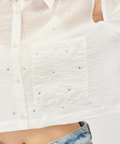 SPIRALGIRL（スパイラルガール）の「アームカッティングクロップドシアーシャツ（シャツ/ブラウス・レディース・ホワイト/ブルー・FREE）」の21枚目の写真