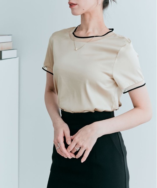 kirakiraShop（キラキラショップ）の「配色 ドッキング シルキー サテン トップス（Tシャツ/カットソー・レディース・ブラック/アイボリー/ホワイト・2XL/XL/L/M）」の16枚目の写真