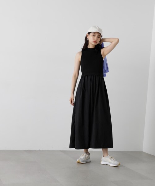 N.(N. Natural Beauty Basic)(エヌエヌナチュラルビューティーベーシック)の「◆【S Size Line】ボトルネックニットドッキングワンピース(ワンピース・レディース・ブラック/オフホワイト・MEDIUM/SMALL)」の7枚目の写真