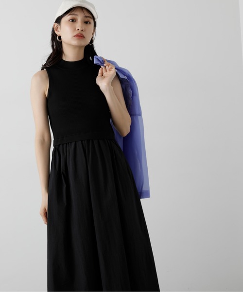 N.(N. Natural Beauty Basic)(エヌエヌナチュラルビューティーベーシック)の「◆【S Size Line】ボトルネックニットドッキングワンピース(ワンピース・レディース・ブラック/オフホワイト・MEDIUM/SMALL)」の1枚目の写真