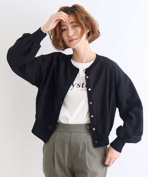 grove（グローブ）の「◆布帛コンビニットカーディガン（カーディガン/ボレロ・レディース・カーキ/ブラック/アイボリー・04/03/02/01/05）」の2枚目の写真