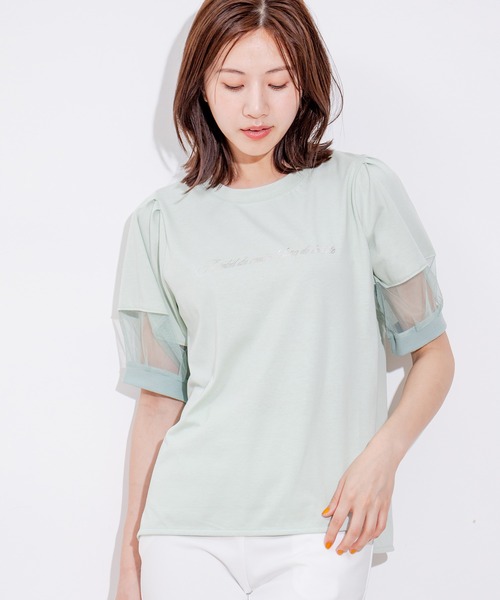 Jayro(ジャイロ)の「袖チュールロゴプリントカットソー(Tシャツ/カットソー・レディース・ブラック/カーキ/ホワイト系その他/ライトグリーン・M)」の16枚目の写真