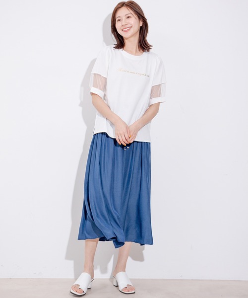 Jayro(ジャイロ)の「袖チュールロゴプリントカットソー(Tシャツ/カットソー・レディース・ブラック/カーキ/ホワイト系その他/ライトグリーン・M)」の21枚目の写真