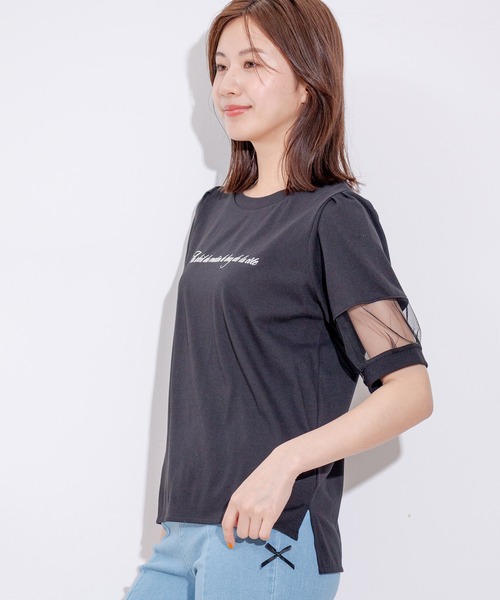 Jayro(ジャイロ)の「袖チュールロゴプリントカットソー(Tシャツ/カットソー・レディース・ブラック/カーキ/ホワイト系その他/ライトグリーン・M)」の19枚目の写真