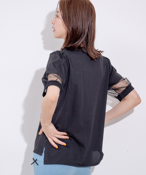 Jayro(ジャイロ)の「袖チュールロゴプリントカットソー(Tシャツ/カットソー・レディース・ブラック/カーキ/ホワイト系その他/ライトグリーン・M)」の18枚目の写真