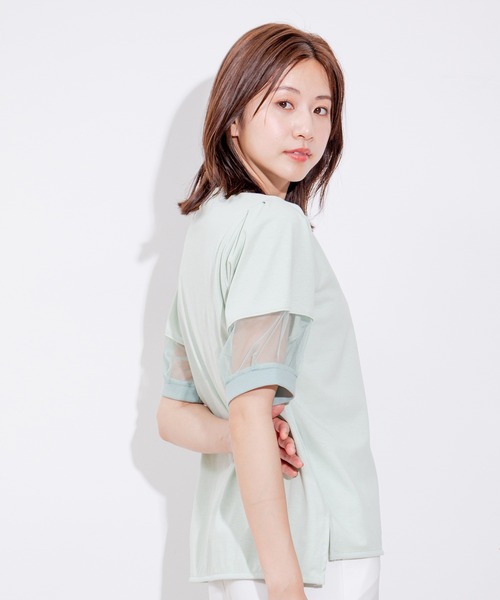 Jayro(ジャイロ)の「袖チュールロゴプリントカットソー(Tシャツ/カットソー・レディース・ブラック/カーキ/ホワイト系その他/ライトグリーン・M)」の14枚目の写真