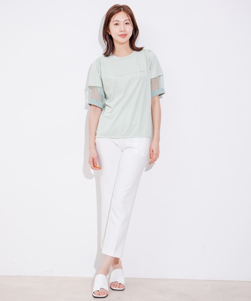 Jayro(ジャイロ)の「袖チュールロゴプリントカットソー(Tシャツ/カットソー・レディース・ブラック/カーキ/ホワイト系その他/ライトグリーン・M)」の12枚目の写真