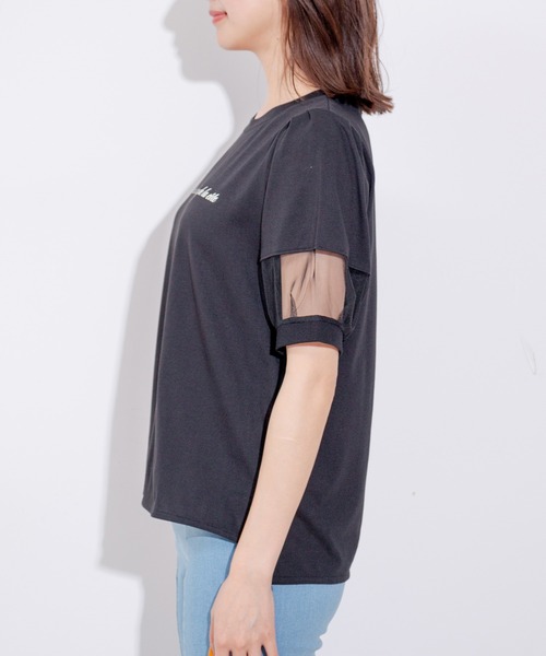 Jayro(ジャイロ)の「袖チュールロゴプリントカットソー(Tシャツ/カットソー・レディース・ブラック/カーキ/ホワイト系その他/ライトグリーン・M)」の10枚目の写真